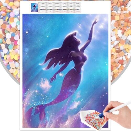 5D DIY Diamond Painting Cartoon Mermaid Cross Stitch Kit Mosaic Embroidery Art Hobby Gift Round Square Rhinestone Home