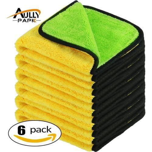 6Pcs Car Wash Plush Microfiber Car Cleaning Cloths Car Care Microfibre Wax Polishing Detailing Towels Green/Yellow 40cmx40cm