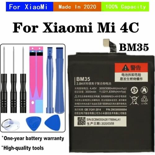 Mi4c Battery For Xiaomi Mi 4C M4c Phone Battery BM35 Replacement Battery 3080mAh High Capacity + Tools