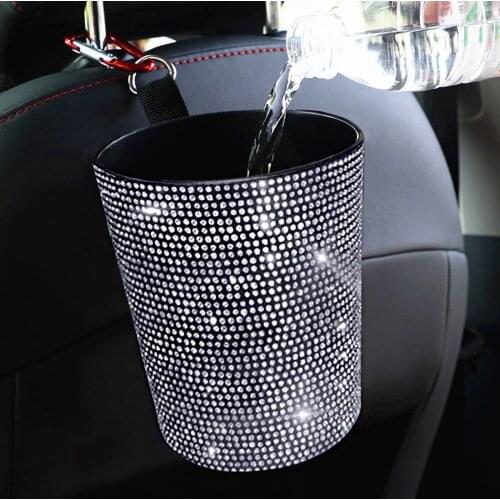 Car Trash Can Round Dustbin Glitter Diamond Car Rubbish Box Multifunction Storage Bins Waste Organizer Box Container