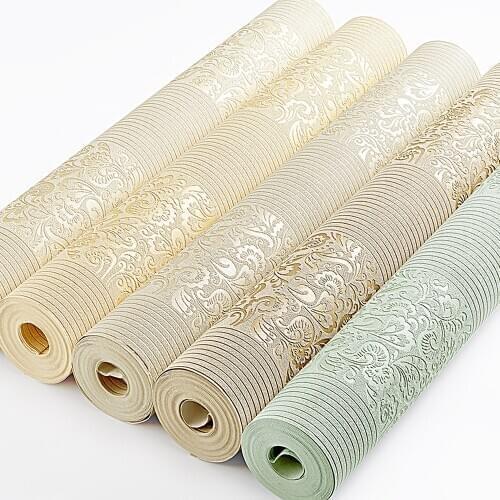 Beige Yellow Embossed Texture Floral Striped Wallpaper Roll For Wall Bedroom Modern Luxury Wall Paper Home Decor Living room