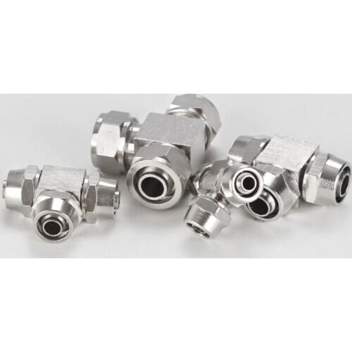 Quick Twisting Joint PE Pneumatic Fitting 4-16mm Fit Hose Connector Pneumatic Fitting T Type Nickel Plated Brass