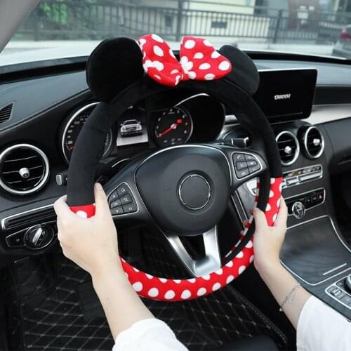 Car Steering Wheel Cover Cute Mouse Summer Cartoon Universal Warm Plush Winter Lovely Girls Bowknot Wholesale Car Accessories