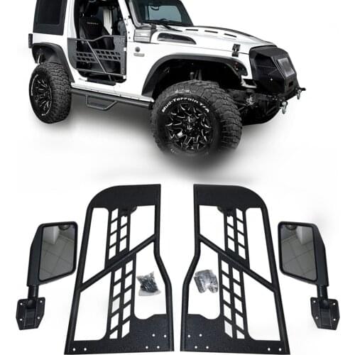 Black Tubular Doors with Side View Mirrors Fits For J E E P Wrangler JK 2007-2018 (2 Doors Only )Set