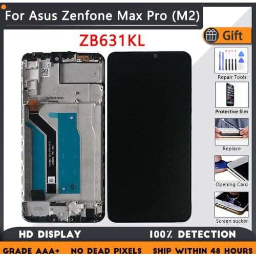 For Asus Zenfone Max Pro (M2) ZB631KL LCD screen assembly with front case touch glass, X01BDA LCD Display original Black