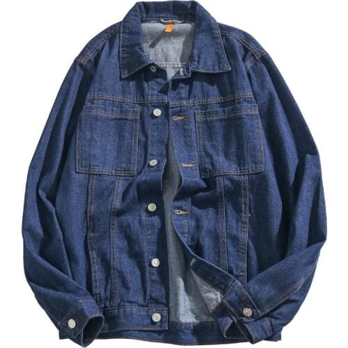 Autumn Denim Jacket Men Long Sleeve Top Dark Blue Denim Coat Boys Cotton Oversized Jacket Male Fashion Casual Streetwear Xxxl