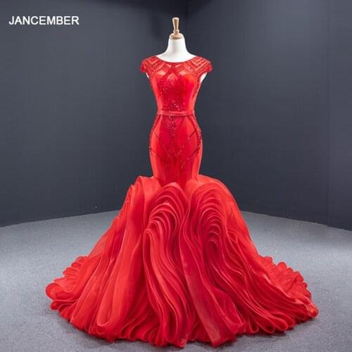 J66926 jancember royal red mermaid evening dress long o neck tiered lace gala dress vestidos de fiesta largos elegantes de gala