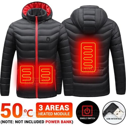 3 Area Men Winter Electric Heated Jacket Hiking Ski Jacket Outerwear Hunting Clothing USB Heated Vest Warm Motorcycle Jacket