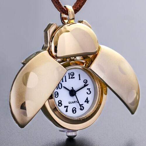 Fashion Women Men Pocket Watches Personality Ladybug Quartz Pocket Watch Unisex Necklace Watch Digital Ladies Casual Clock