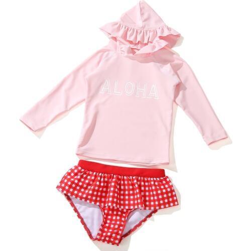 Korean fashion girl summer bathing suit new girls long sleeve sunscreen Princess Hooded swimming swimsuit swimwear YZ20009