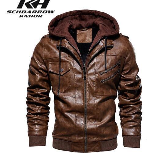 Mens Leather Jackets 2020 Winter Mens Casual Hooded Warm Motorcycle PU Leather Jacket Coat Male Outerwear jaqueta de couro 4XL