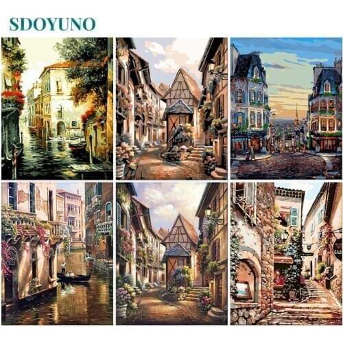 SDOYUNO 40x50cm Paint By Numbers Landscape DIY Painting By Numbers On Canvas Night Street Frameless Digital Hand Painting Decor