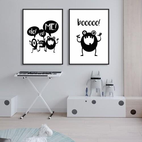 Nordic Cute Monster Nursery Wall Art Canvas Painting Black And White Cartoon Poster Print Pictures Kids Room Scandinavian Decor