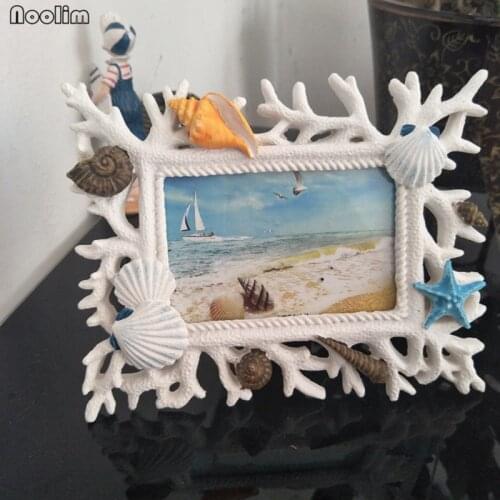 NOOLIM Mediterranean Resin Retro Photo Frame Desktop Decoration 6 Inch Coral Ocean Ornament Photo Frame Wedding Gift