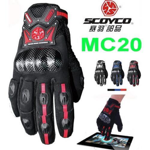 2019 New SCOYCO motorcycle riding gloves Popular brands touch locomotive full finger Motorbike glove with carbon fiber MC20