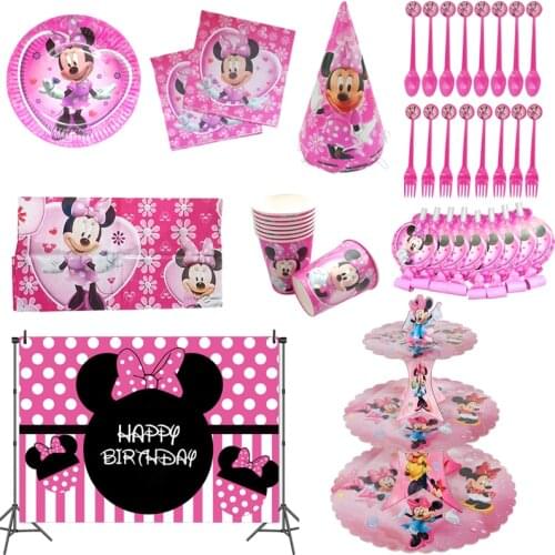 Disney minnie mouse Party Birthday Party Decorations kids Disposable Tableware Background decor for baby girl 1st birthday decor