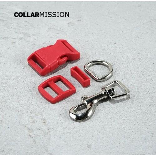 Plastic buckle+Tri-Glid+square keeper+D ring+metal dog clasp/set)4.5 sets of red 20mm DIY dog collar parts