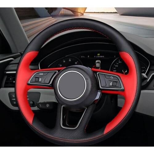 Non-slip Black Genuine Leather Car Steering Wheel Cover For Audi A1 (8X) Sportback A3 (8V) A4 (B9) Avant A5 (F5) Q2 Accessories