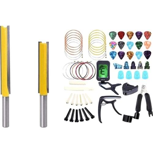 2Pcs 1/4 Inch Shank Double Flute Straight Router Bits & 8 Pcs 1/4 Inch to 1/8 Inch Chuck Driver Adapter