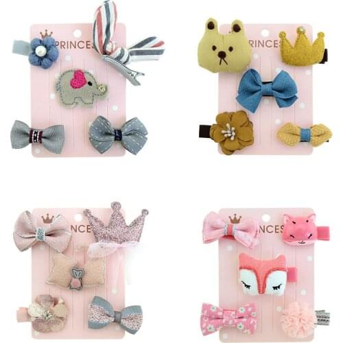 Q 5Pcs Cute Hair Accessories Handmade Rabbit Ears Shape Hair Bows Kids Hairpins Mini Barrettes Children Hair Clip