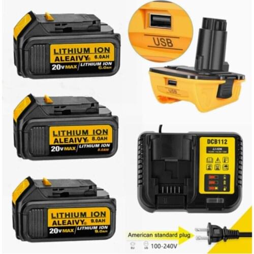 18V 9.0Ah DCB200 Replacement Li-ion Battery for DeWalt 18v/20vMAX XR power tool lithium Batteries with Charger+Battery adapter