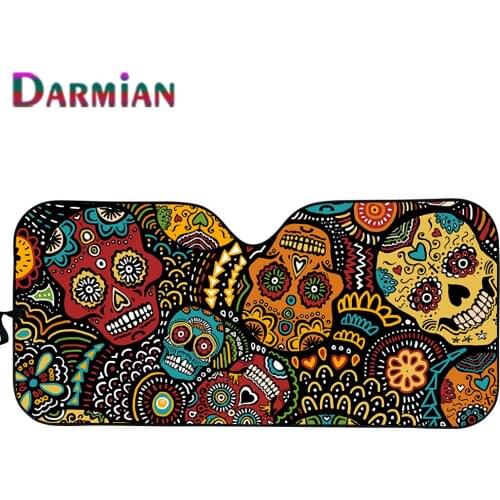 Car Windshield Curtain Foldable Black Sugar Skull Print Car Sunshade Cover Reflective Curtains Anti-UV Sun Shades Car Supplies