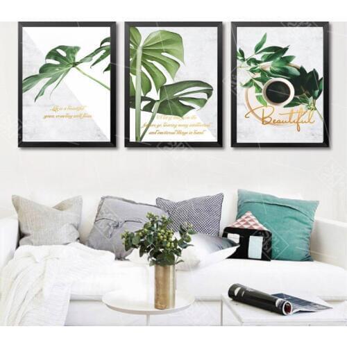 Modern Green Plants Canvas Painting Hd Print Golden Leaves Coffee Posters Nordic Decoration Home Wall Art Picture for Kitchen