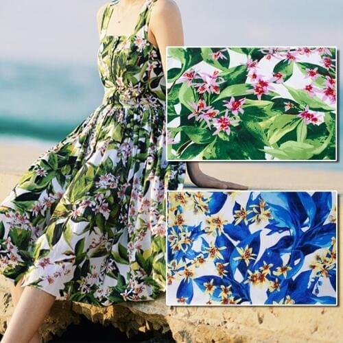 Europe and the United States diy craft cloth fabric The green mood Printed cotton stretch satin fabric dress fabric