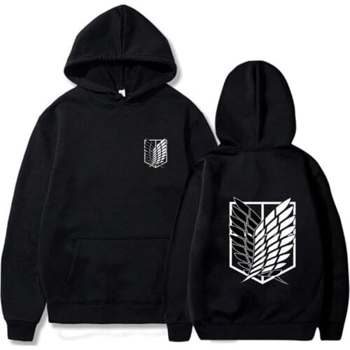 Hot Japanese Anime Attack on Titan Unisex Hoodie Men Women Pullovers Harajuku Hip Hop Long Sleeves Tops Casual Loose Black Coth