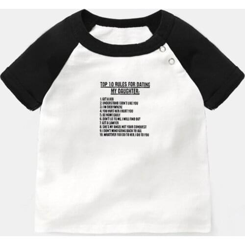 Top 10 Rules for Dating My Daughter Funny Design Newborn Baby T-shirts Toddler Graphic Raglan Color Short Sleeve Tee Tops