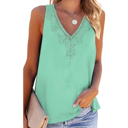 Women Tops Pure Color V Neck Solid Color Vest Casual Tank-tops Lace Sleeveless Loose Pullover Top for Daily Life Streetwear