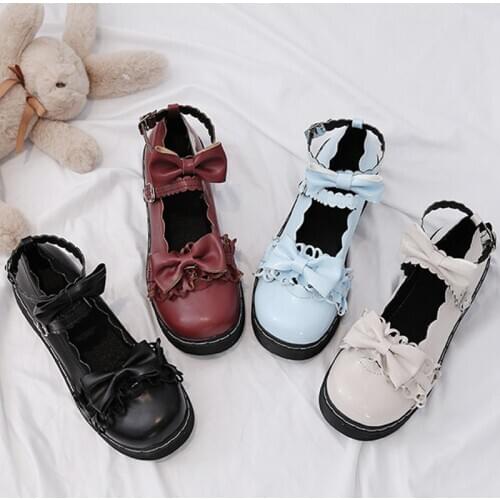 Retro Gothic Kawaii Lolita Platform Shoes PU Leatehr Japanese Anime Cosplay Womens Shoes Lolita Accessories