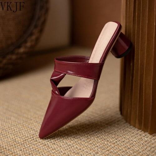 Shoes Low Pointed Toe Womens Slippers Outdoor Female Mule Square Heel Loafers Luxury Slides Mules 2021