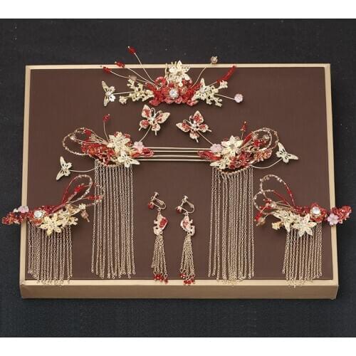 Step XiuHe tire bride temperament Chinese ancient costume golden tassels shake-down antique jewelry female hair accessories