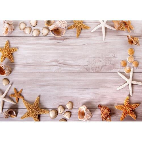 Wooden Board Starfish Shell Photography Backdrop Vinyl Photobooth Background Photo Studio for Children Baby Portrait Photocall