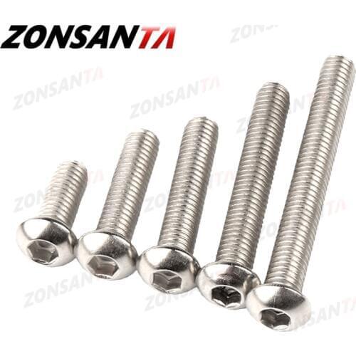 ZONSANTA ISO7380 M2 M2.5 M3 M4 M5 M6 304 A2 Round 304 Stainless Steel Screws Hex Socket Button Head Allen Bolt Mechanical Screw