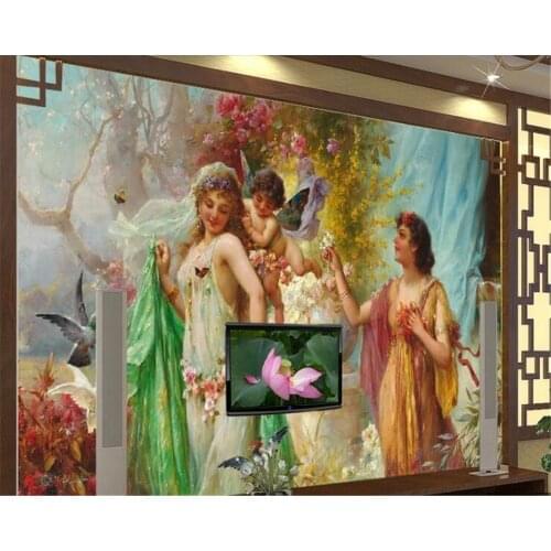 Wellyu Custom wallpaper 3d terraced landscape oil painting Hotel background wall beauty garden angel beauty character wallpaper