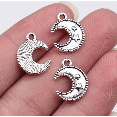 WYSIWYG 20pcs 15x12mm Antique Silver Color Moon Stars Charms Pendant For Jewelry Making DIY Jewelry Findings