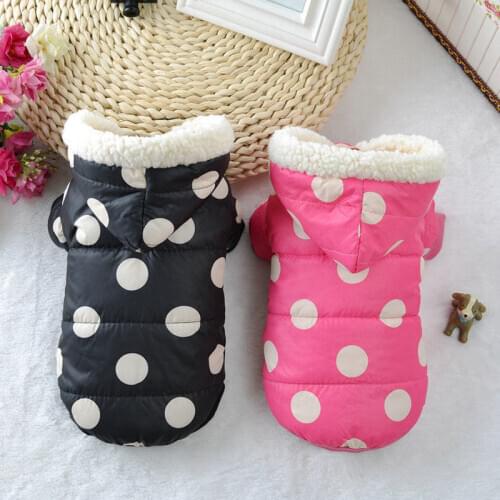 Dog Jacket Coat Winter Warm Dot Pattern Pet Hoodies Clothes Puppy Cat Costumes