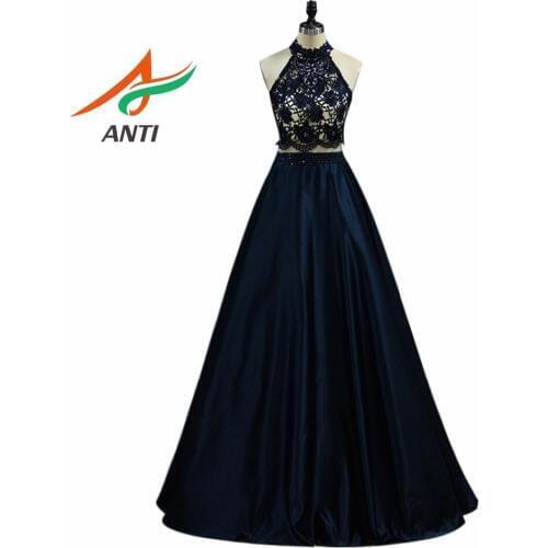 ANTI Fashion Navy Bule Evening Dress Long New Arrival Formal Dresses Lace Beaded Crystals Plus Size Vestido De Festa Party Dress