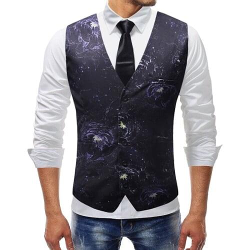 British new mens large size suit vest Korean edition hairstylist print jacket men slim small flower waistcoat tide
