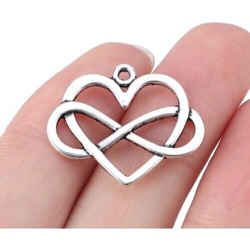 10 x Silver Color Infinity Heart Forever Charms Pendants Beads Double Sided Fit DIY Necklace Bracelet Jewelry Making 27x22mm
