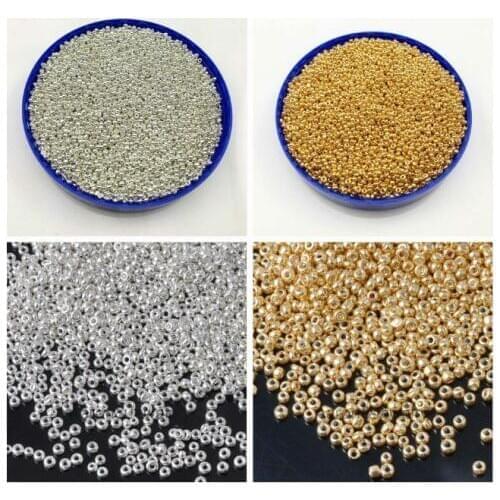 16g 1000pcs 2mm Gold Silver Plate Round Garment Beads Loose Spacer Beads Cezch Glass Seed Beads Handmade Jewelry DIY Making Bead