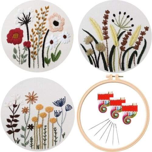 3 Pcs Plant Embroidery Kit for Beginners, Modern Embroidery Starter Kits, Embroidery Set, Craft Kit, English Description