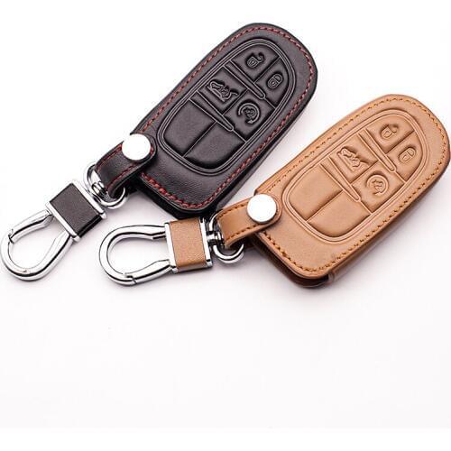 Top layer leather Genuine Leathercar key cover for Jeep Traitor 2014 2015 Grand Cherokee Chrysler 300C for Fiat protect shell