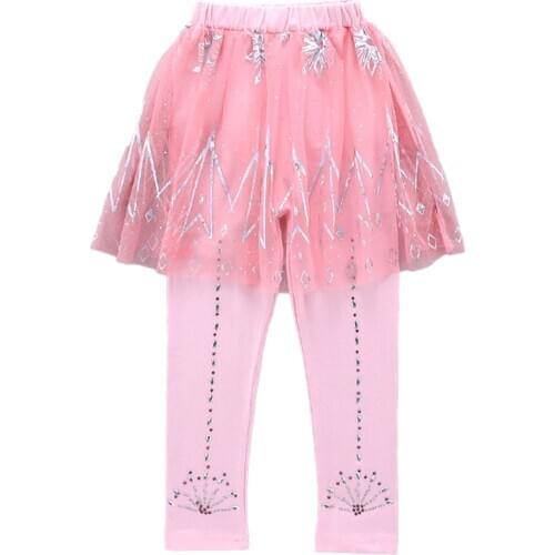 Kids Girls Autumn Clothes Cotton Pencil Pant Dance Leggings Snowflake Print Mesh Tutu Skirt Children Skirt Pants Spring Trousers
