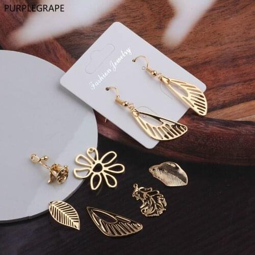 DIY Jewelry Accessories Copper Plated 18k Real Gold Color Rose Flower Leaves Earrings Pendant Material 4 pcs