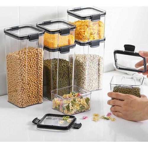 4 Sizes Kitchen Airtight Box Plastic Food Storage Container Stackable Bottles For Dry Food Nuts Multi Grains