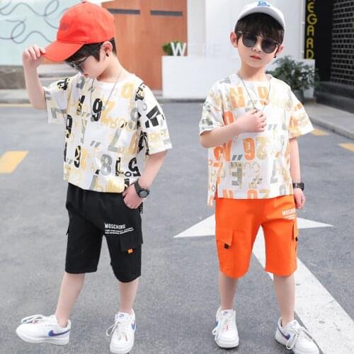 Summer Boys Clothing Set Short Sleeve Cotton T-Shirt Shorts Pants Children Sports Outfits Suit Kids Boys Clothes 6 8 10 12 14 Y