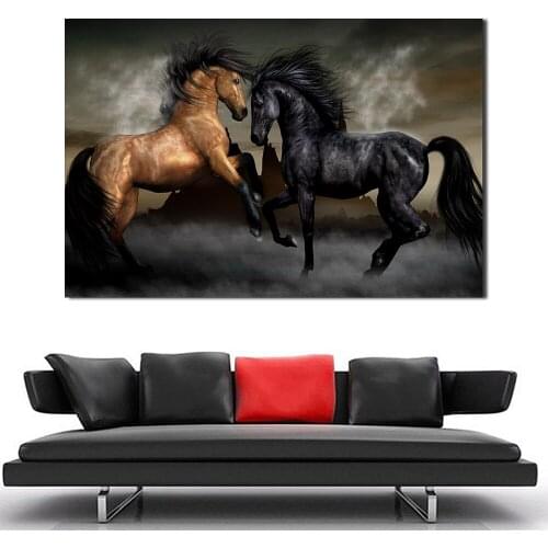 JQHYART Paintings For Living Room Two Horse Show Love Wall Paintings On Canvas Oil Painting Wall Pictures No Frame